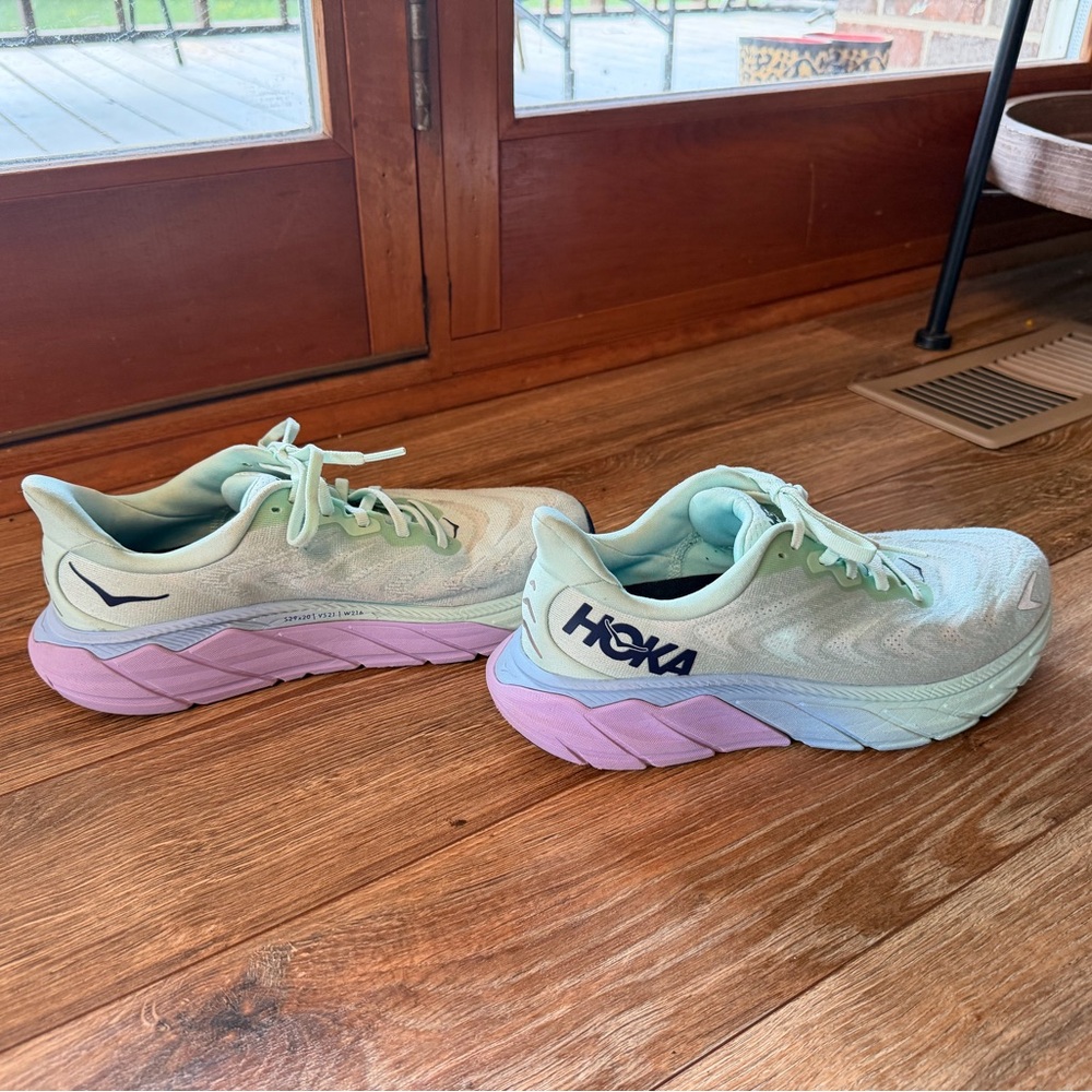 Hoka Mint Green and Lavender Gradient Running Shoes